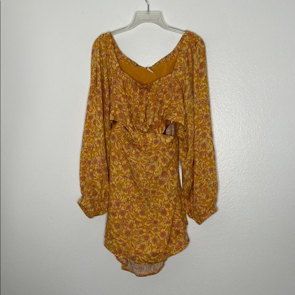 Free People Jael Orange Long Sleeve Floral Cutout Mini Dress Size Large BNWOT - Picture 4 of 7